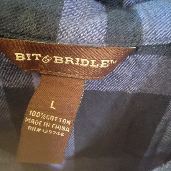 BIT & BRIDAL Women's Plaid Western top Size L. Purple/Black w/ Rhinestone collar - Picture 4 of 9